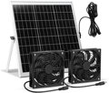 Solární ventilátor, 15W vodotěsná sada solárního ventilátoru s dvojitým stejnosměrným ventilátorem pro malé kurníky, skleníky, kůlny, boudy pro domácí mazlíčky, odsávání oken