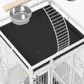 Ptačí klec PawHut, klec pro papoušky se 3 dvířky, 2 bidýlky, kolečka otočná o 360°, miska na krmivo, police, hrací plocha, 62,5x62,5x156cm, bílá