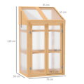 Malý skleník s dřevěným rámem, oknem a dvojitými dveřmi, 3 police, 70D x 50Š x 120V cm, hnědý