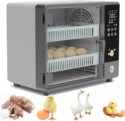 Plně automatický inkubátor, inkubátor pro 24 vajec s automatickou reverzibilní funkcí, regulací teploty a nastavitelným držákem vajec