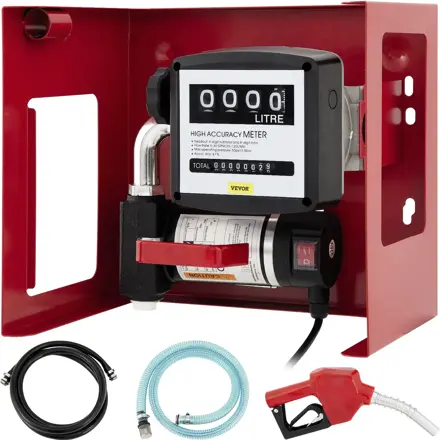 Palivové čerpadlo s průtokoměrem a pistolí 40 L na naftu,  topný olej, samonasávací olejové čerpadlo 300 W, sací olejové čerpadlo VEVO35 |červená