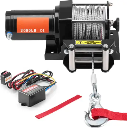 Elektrický naviják 3000 lb, 12 V DC, naviják pro tažení ATV/UTV, 39 stop ocelového lana, IP55 vodotěsný, válečkové vedení lana, kabelové dálkové ovládání, použití v terénu  SUCCE