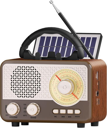 Přenosné rádio AM/FM/SW Venkovní solární retro rádio s Bluetooth reproduktorem 