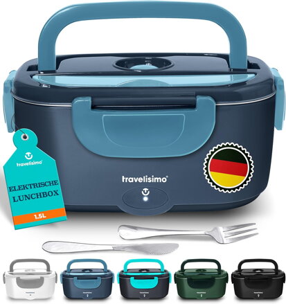 Elektrický obědový box TRAVELISIMO 80W 1,5 l, elektrický obědový box 3 v 1, ohřívání jídla na cesty 12 V/24 V/220 V, do práce, do auta, do nákladního auta