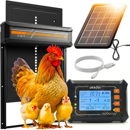 Automatická dvířka ke kurníku solární s bezdrátovým ovládáním - LCD displej, časovač a světelný senzor - Foxproof 26