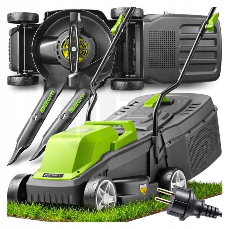 Elektrická sekačka na trávu 32 cm 2200 W Mega VÝKONNÁ 2x NŮŽ Velký koš Agreeno AG021