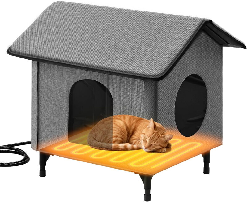 Vyhřívaný kočičí domek, venkovní, zimní, vodotěsný, izolovaný   61 x 63 x 53 cm VEVO578 |šedá