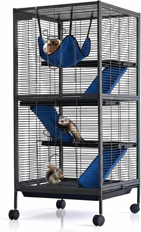 Klec pro hlodavce křečka  s kolečky kovová Porto | černá