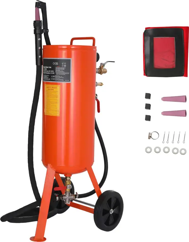 Mobilní pískovačka vysokotlaká tryskací nádrž 60-110 PSI, VEVO365 s dlouhou hadicí keramické trysky  | oranžová