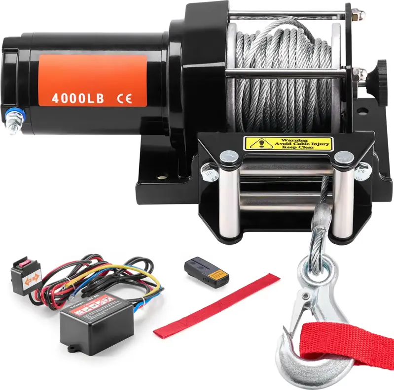 Elektrický naviják, 1800Kg, 12 V DC, ATV/UTV, 39 ft ocelové lano, bezdrátové a kabelové dálkové ovládání, IP55, vodotěsný pro tažení SUCCE Elektrický naviják, 1800Kg, 12 V DC, ATV/UTV, 39 ft ocelové lano, bezdrátové a kabelové dálkové ovládání, IP55, vodotěsný pro tažení SUCCE