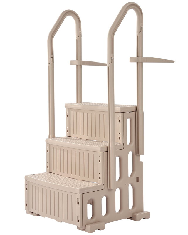 Bazénový žebřík 3-stupňový 150 cm s dvojitým madlem, šedohnědý VEVOX45A
