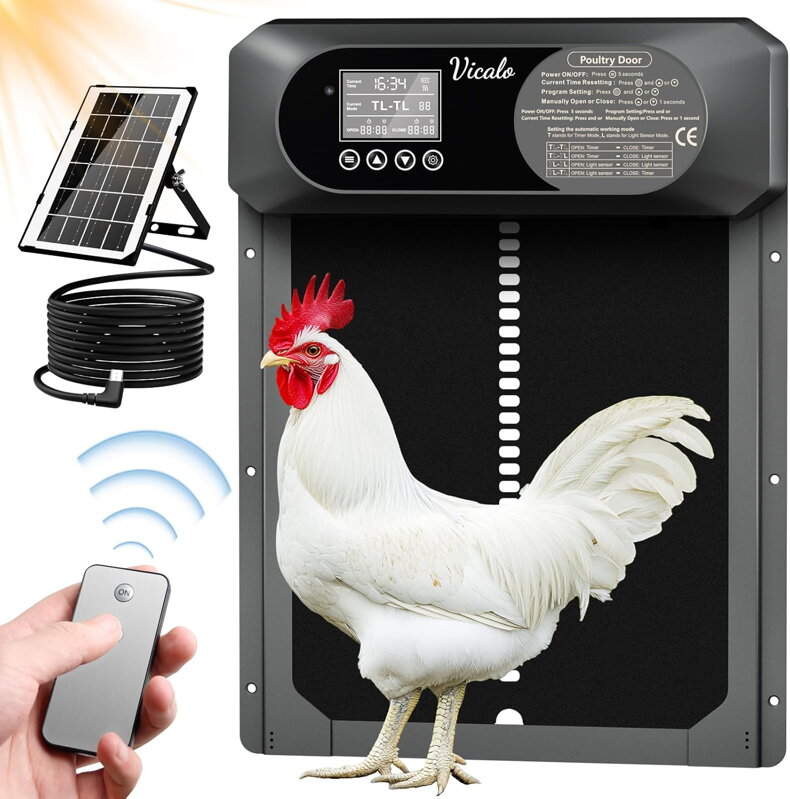 Automatické dvířka do kurníku se světelným senzorem, časovačem, dálkovým ovládáním, manuáln
