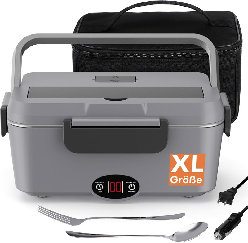 Ohřívací box na jídlo 90 W s časovačem, objemu 1,8 l do auta 12 V/24 V, 110 V/220 V,  Wantocore