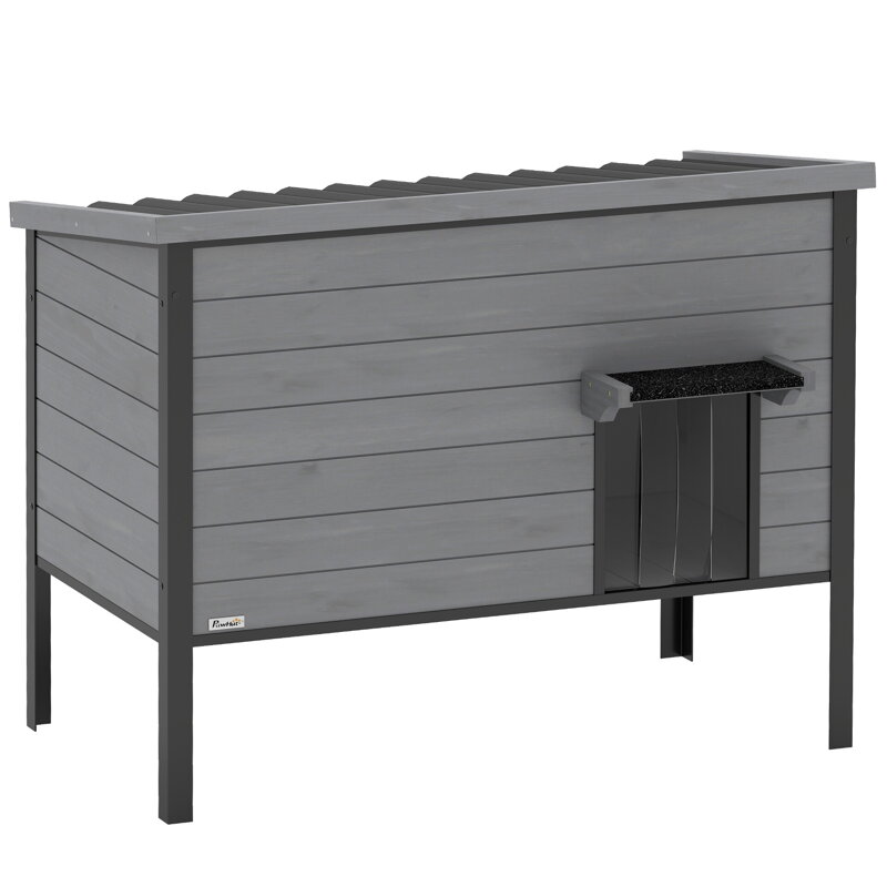 Voděodolná kočičí bouda s výklopnou střechou, odnímatelnou podlahou, vchodem pro 1-2 kočky do 12 kg, 85x55x70 cm, světle šedá PawHut
