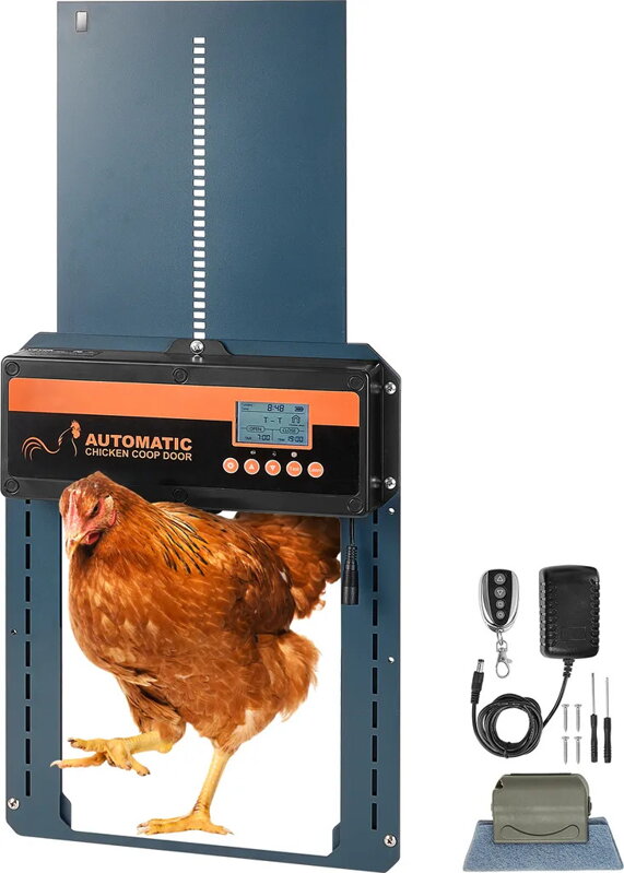 Automatická dvířka do kurníku, časovač a světelný senzor s dálkovým ovládáním napájení baterie, adaptér Automatická dvířka do kurníku, časovač a světelný senzor s dálkovým ovládáním napájení baterie, adaptér