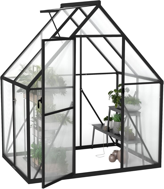 Hliníkový skleník na rajčata zeleninu polykarbonát , 125 x 180 x 195 cm, 2,25 m², s vyztuženou základnou  YRHome 095