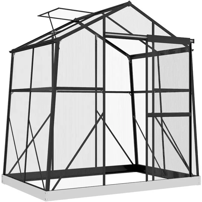 Polykarbonátový skleník odolný proti povětrnostním vlivům, 192 x 192 x 203 cm, Outsunny | černý