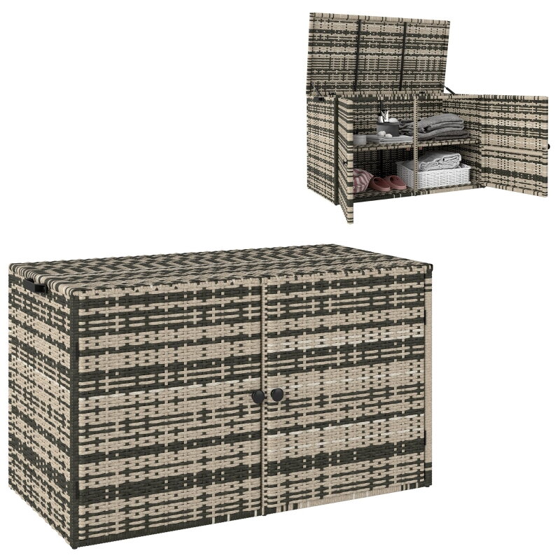 Úložný box z ratanu, 350 l, 2patrový, s víkem, zvedacími tyčemi a rukojeťmi Úložný box z ratanu, 350 l, 2patrový, s víkem, zvedacími tyčemi a rukojeťmi