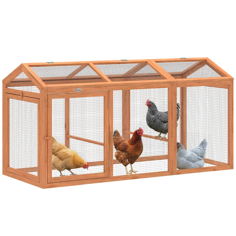 Dřevěný výběh pro slepice , výběh s bidýlkem, dvojité dveře, dřevo a kov, pro 4 kuřata, 156 x 70,5 x 84 cm, oranžový PAWHUT